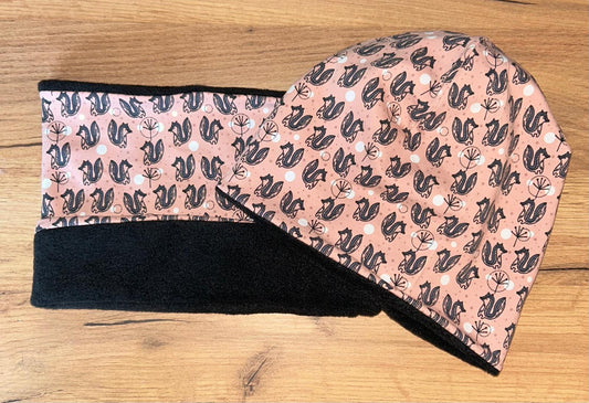 Set - Wendeloop & Wendemütze Altrosa mit Füchsen